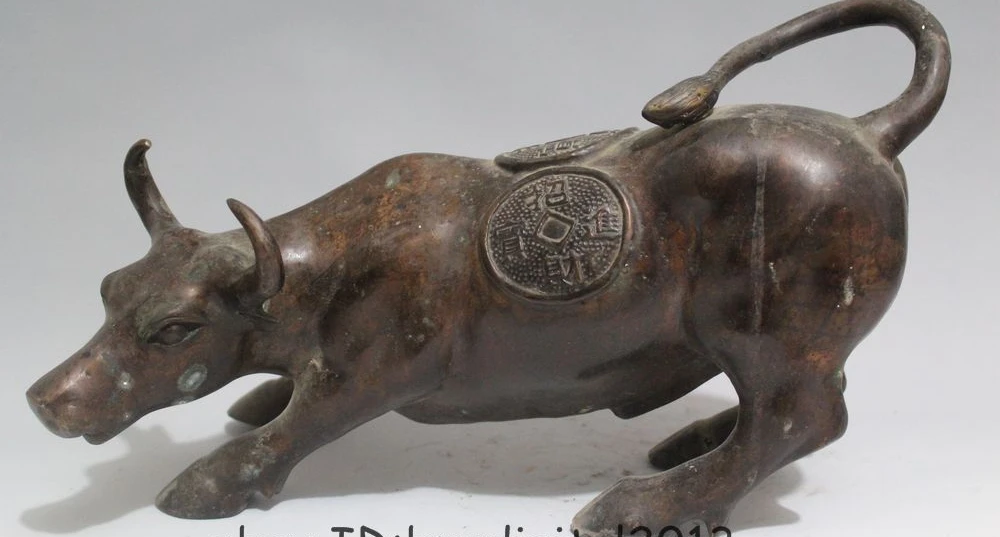 

10" Chinese Fengshui Copper Zodiac Year Bull Oxen Wealth Money Strong Statue