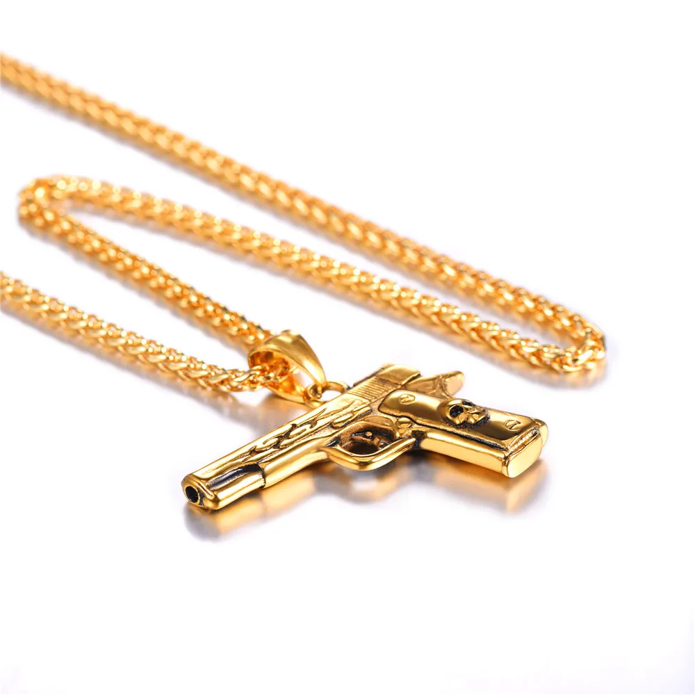 M9 ожерелье-подвеска в виде пистолета из нержавеющей стали/золота/черного оружия хип-хоп ювелирные изделия Череп пистолет ювелирные изделия подарок для мужчин GP3248