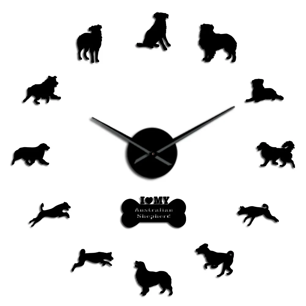 Aussie Australian Shepherd Dog Sheepdog Frameless Acrylic Mirror Stickers Decor DIY Big Wall Clock Australian Large Wall Clock - Цвет: DIY-251