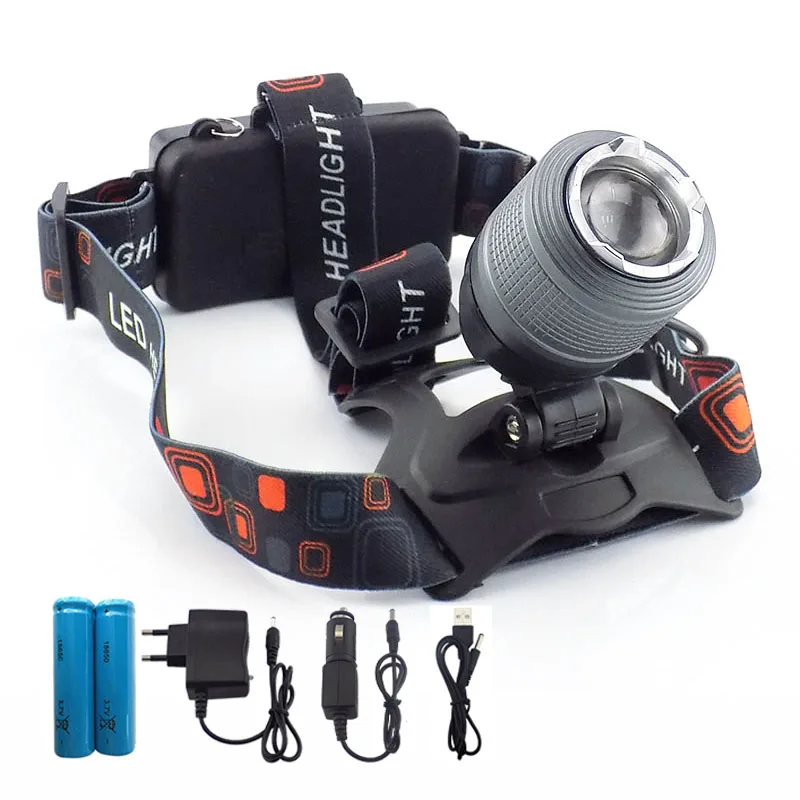 

high powerful T6 headlamp Focus Headlamp headlight Led Head Light Lamp torch Zoom Frontal Flashlight 18650 battery AC charger