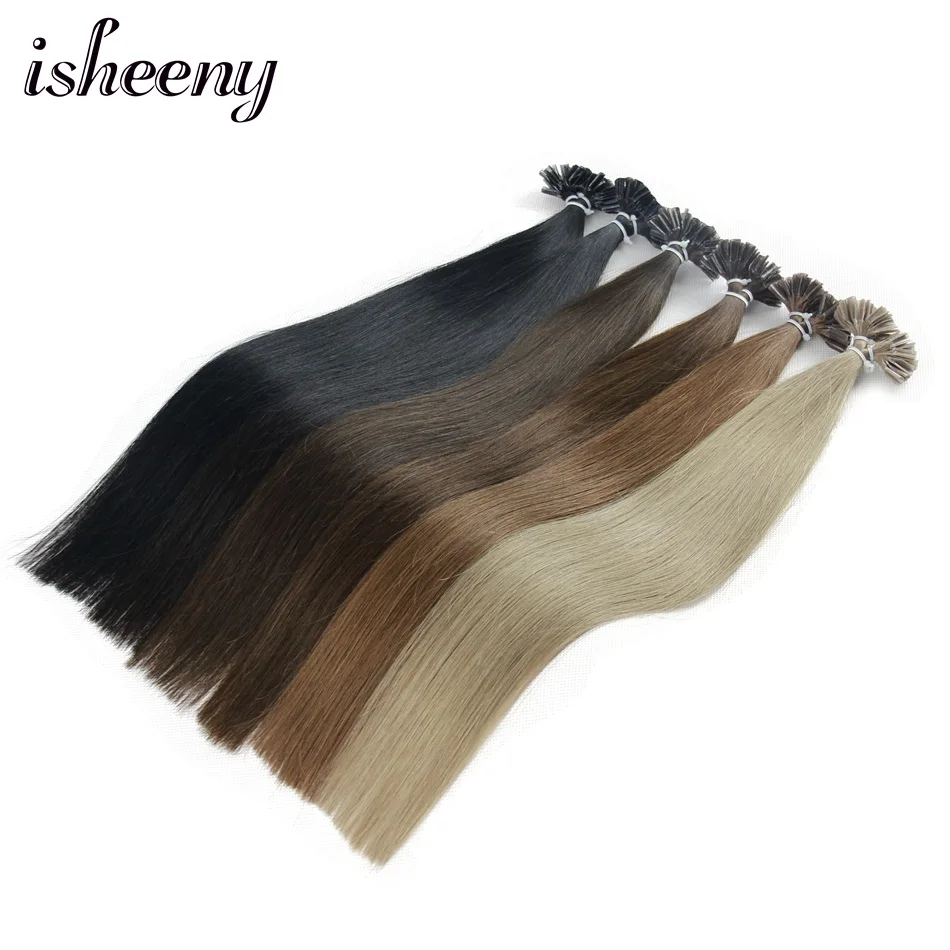 

Isheeny Straight Keratin Capsule Human Hair Fusion Nail U Tip 12" 14" 18" Remy Pre Bonded Extensions 12" 14" 18"