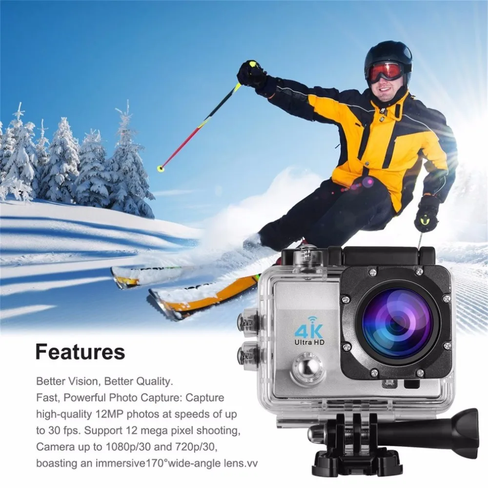 

Action Camera Remote Ultra HD 4K WiFi 1080P/60fps 2.0 LCD DV Sport Camera Go Waterproof for Outdoor Q3H EU Plug