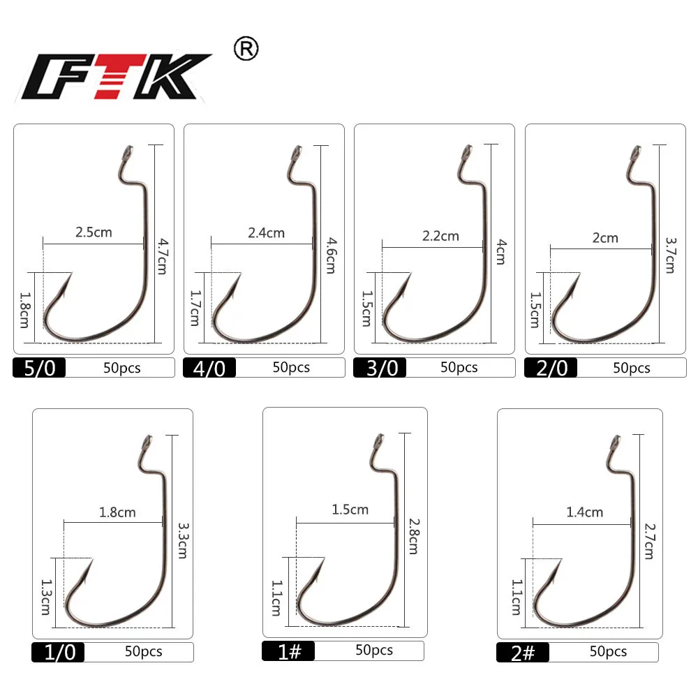 FTK 5070 50 шт. 5/0#-2# рыболовные мягкие крючки для Червяков из высокоуглеродистой стали, широкие супер замочки, рыболовные крючки, мягкие крючки, рыболовные снасти