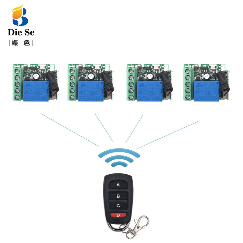 433MHz Universal Wireless Remote Control For Gate Garage DC 12V 1CH Relay Receiver Module 4 Button Remote Controler RF Switch