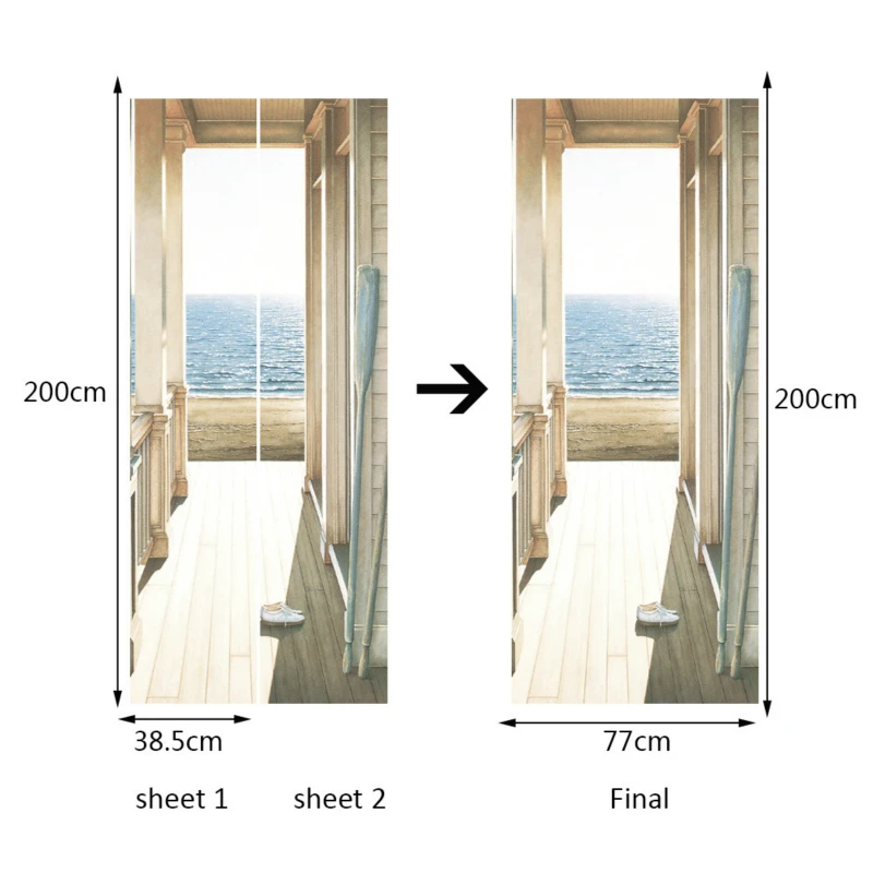 Дверь стикер водонепроницаемый 3d оригинальность ПВХ с тех пор клейкая бумага украшения спальни гостиной стикер стены коридора море креативный