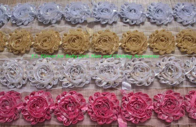 

32y 2.5" Shimmer Metallic Rose Flower for Kids Hair Accessories,Headband Flower for Girls,Fabric Flowers for Hair Clips