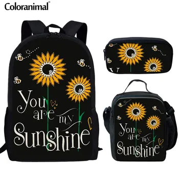 

Coloranimal Shoulder Bagpack for Girl Boy Funny Sunflower Set School Backpack Women 3pcs Travel Rucksack Floral Escolar Satchel