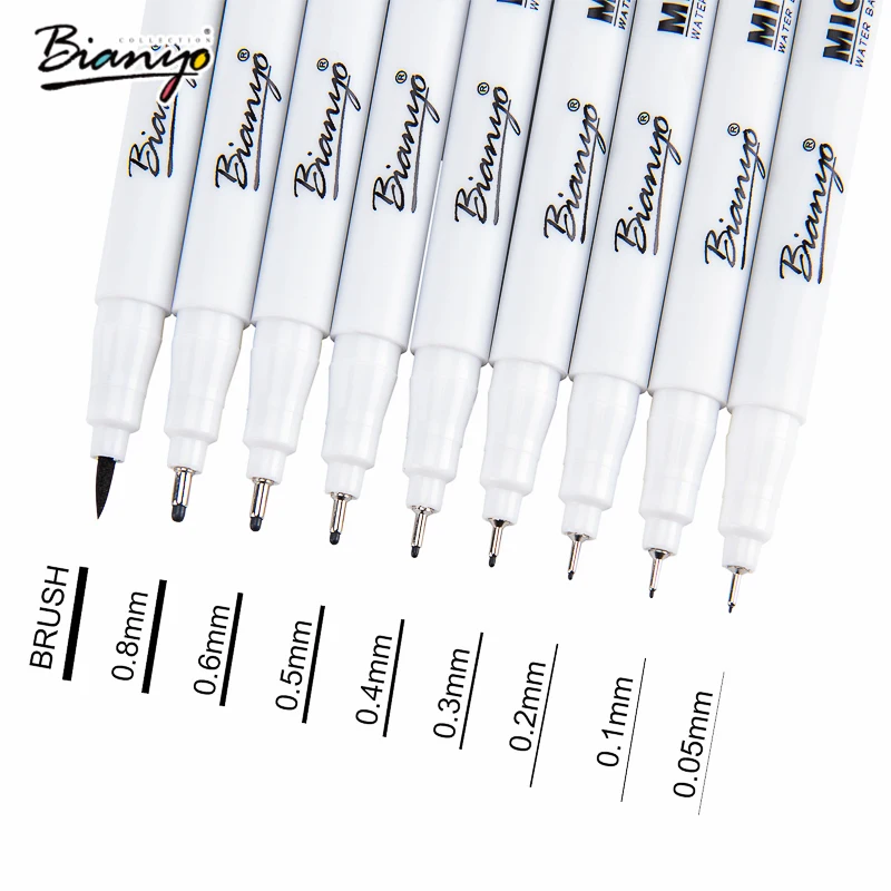 

Bianyo Micron Pen For Artist's Art Marker Watercolor Pens 0.05-1mm Nine Tips Writing Width Color Pen Drawing School Markers