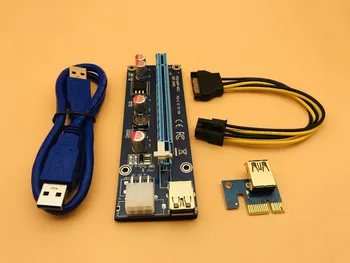 

100PCS 009S Risers PCIe PCI-E PCI Express Riser Card 1X to16x USB 3.0 Data Cable 6 Pin SATA Power Supply for BTC Miner with 3LED