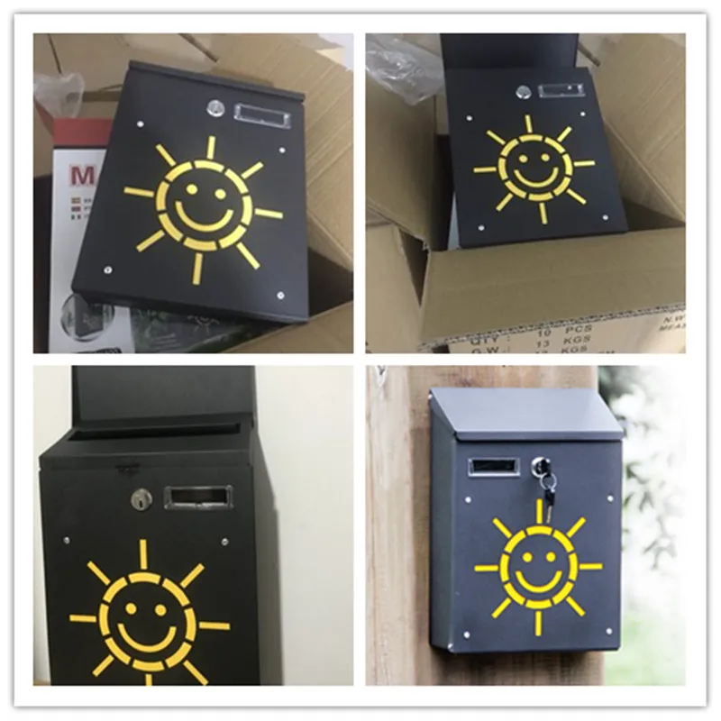 Железная Запираемая улыбка Солнечный почтовый ящик сад мультфильм висячая почтовая коробка с замком ключевая буква коробка