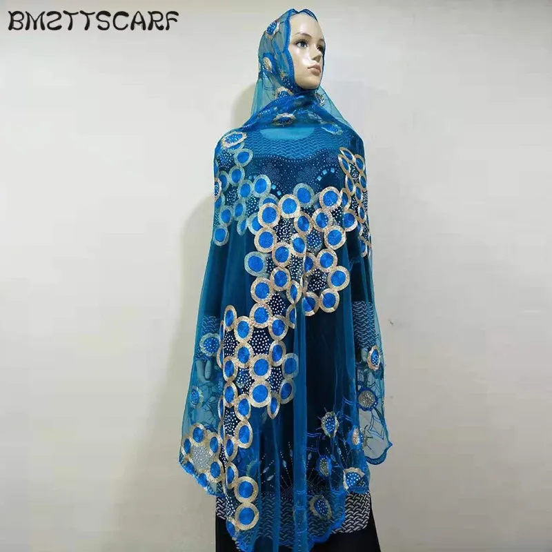 

2019 New African Women Scarfs Muslim Embroidered Net scarf Transparent Scarf Circle Deisgn Scarf for shawls Pashmina BM802