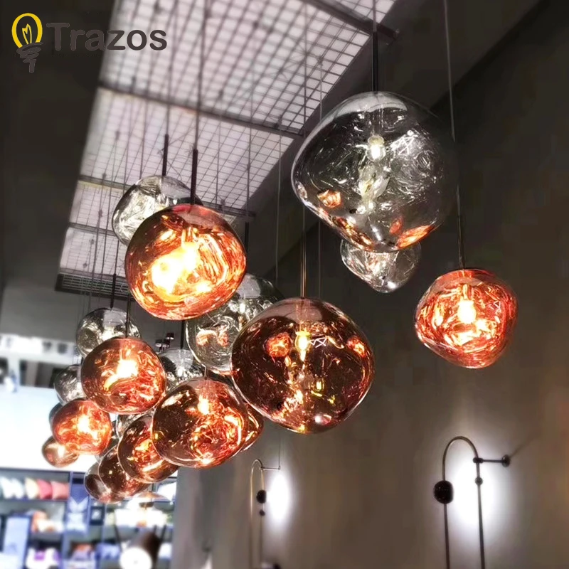 

TRAZOS Nordic Colour&Glass Pendant Light For Living Room Water Drop Shape E27 Edison Bulb LED Dining Room Lamp Hanging Fixtures