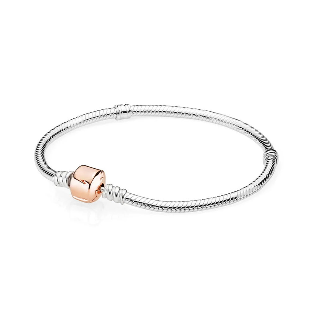 

2018 New 100% 925 Sterling Silver Charm Bracelet With Rose Clasp Fashion Women DIY Gift Jewelry