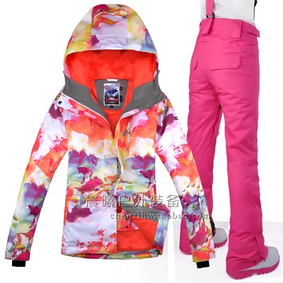  Gsou Snow Women Ski Suit Windproof Waterproof Outdoor Sport Wear Thicken Thermal Snowboard Ski Jacket+Pants Sets