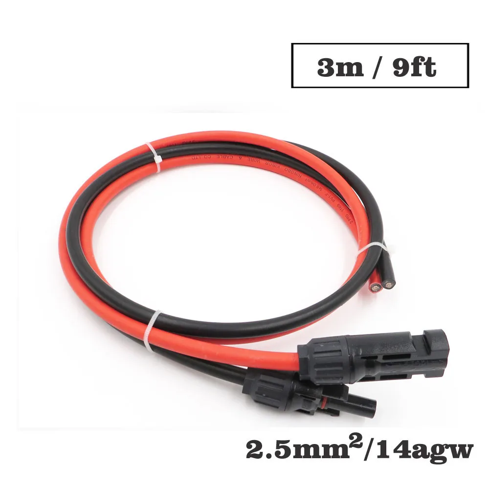 

1pair X 2.5mm2 14AWG 9FT 3m MC4 Connector Extension Connect branch black parallel Series 3 meter extend cable