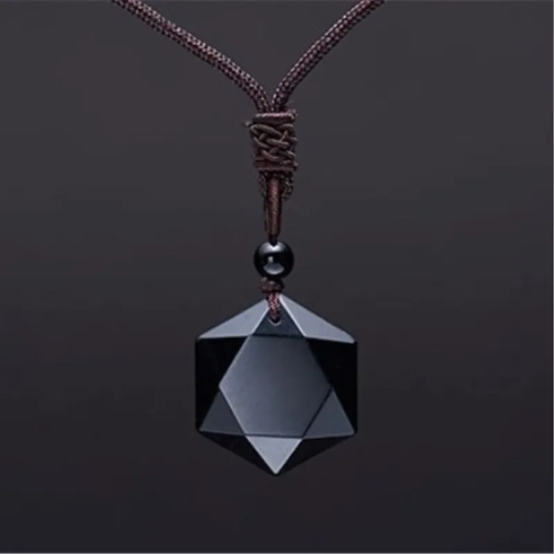 

Black Obsidian Natural Stone Pendant Necklaces For Women And Men Cubic Sweater Necklace Amulets And Talismans Jewelry