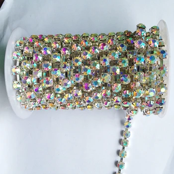 

10 yards/roll crystal AB strass chain SS6 to SS38 silver base new style diy beauty wedding dress accessories rhinestone chain