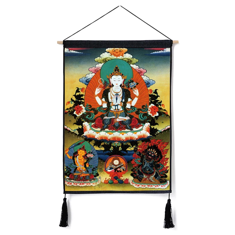 Традиционный Thanka красивый буддийский свиток Живопись Домашний Декор настенный гобелен хлопок белье свиток живопись с кисточками