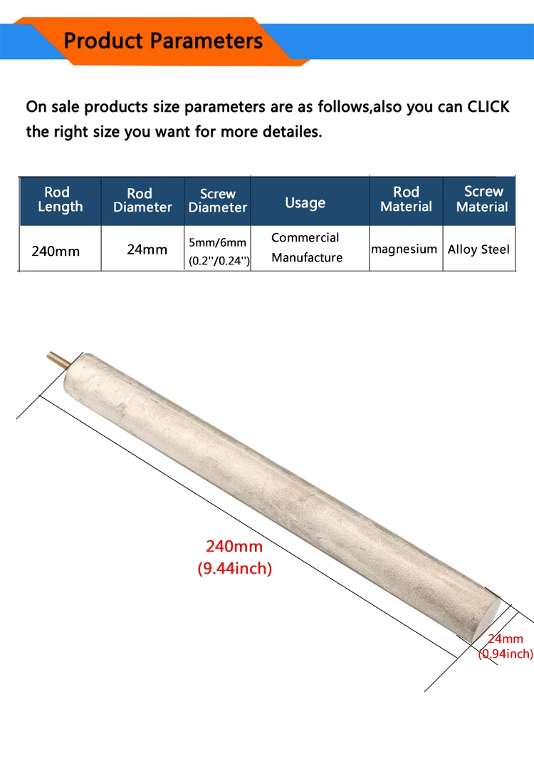 M5/M6 электрический водонагреватель магния бар 24X240 мм, большой магниевый анод стержень для водонагревателя