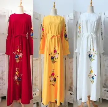 

Muslim Arabic Woman Abaya Islamic Dress Muslim Embroidery Costume Lady Long Sleevs Loose Dress