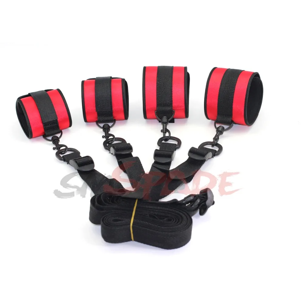 Satin Bondage Restraint Kit Sex Underbed Restraints Kit Handcuffs Ankle Cuffs Fabric Belt Sex