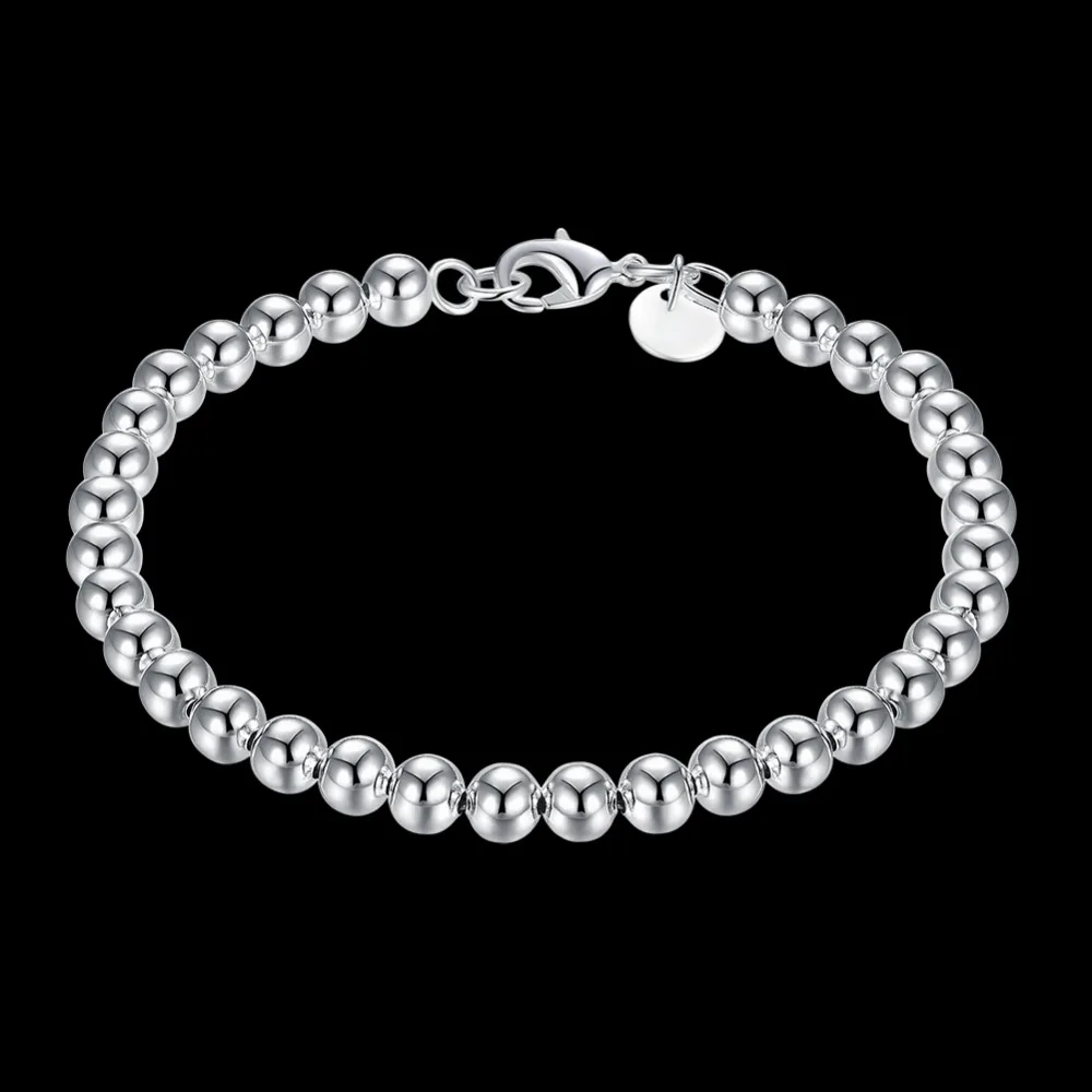 

2016 New Top Quality 925 sterling silver Jewelry 4MM silver beads link bracelet for women girls trendy Jewelry CH115