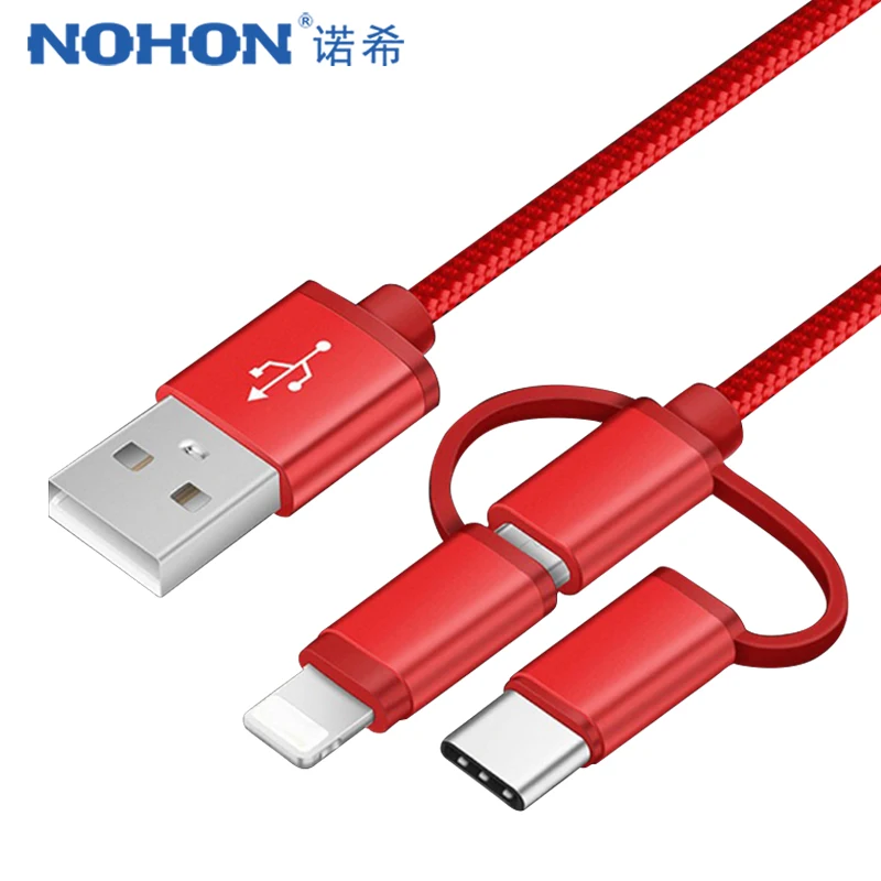 

NOHON 3 in 1 Lighting Micro USB Type C Charge Line For iPhone X 8 Plus Charging Cord For Oneplus 5 Samsung S8 Xiaomi 6 Cable 1m