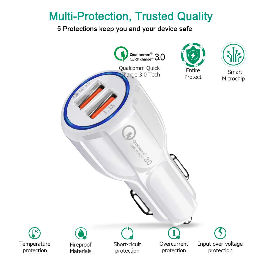 USB شاحن سيارة تهمة سريع QC3.0 الهاتف المحمول شاحن 2 ميناء سيارة شاحن آيفون سامسونج Xiaomi اللوحي شاحن سيارة ذكي USB شاحن سيارة تهمة سريع QC3.0 الهاتف المحمول شاحن 2 ميناء سيارة شاحن آيفون سامسونج Xiaomi اللوحي شاحن سيارة ذكي