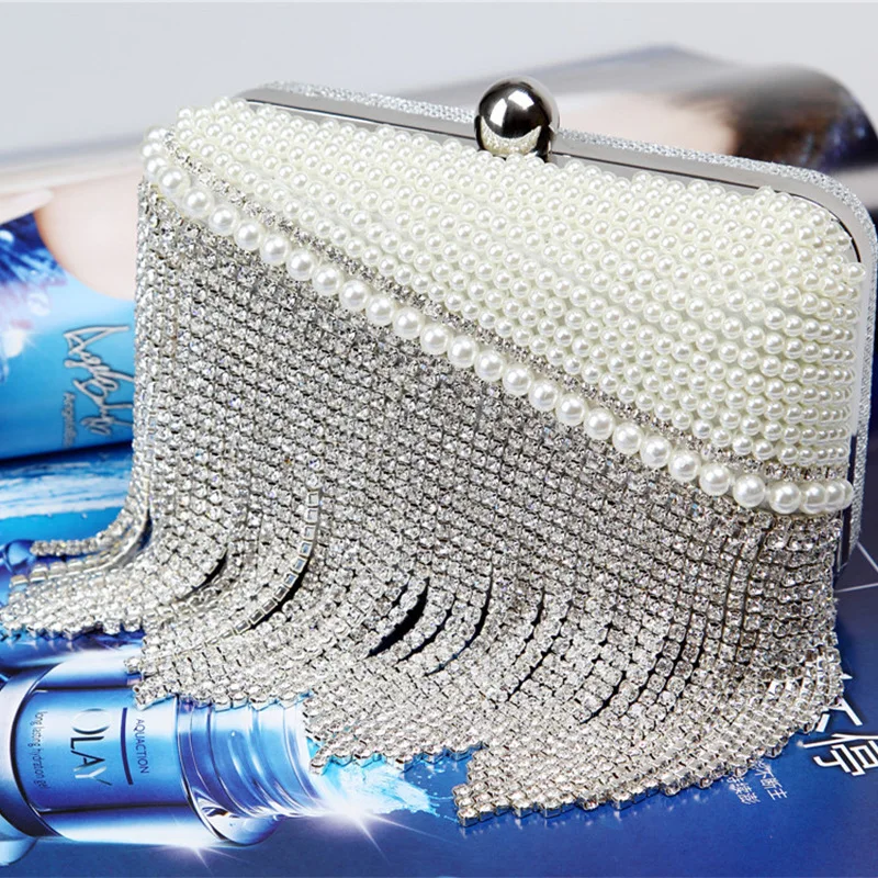 

ONEFUL new evening handmade handbag clutch simulated diamonds pearl chain handbag night club evening party handbag