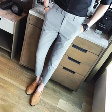 28-36! Новинка! Сезон весна-лето; модные мужские узкие брюки в полоску; повседневные обтягивающие эластичные индивидуальная застежка