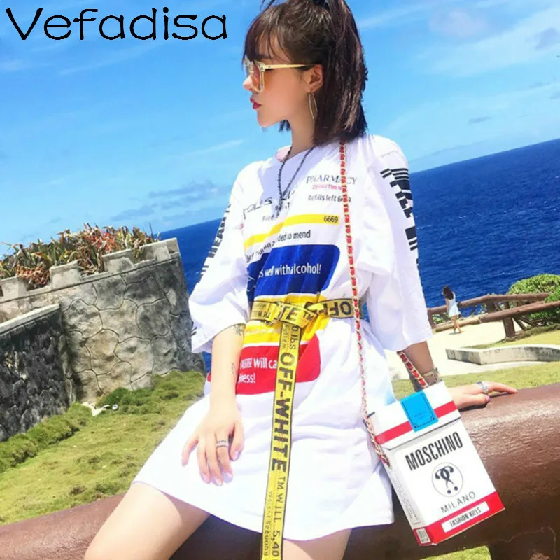 

Vefadisa Women Half Sleeve Above Knee Mini Dress Plus Size Letter Print T Shirt Dress Women Summer Belt Dress ZQY357A