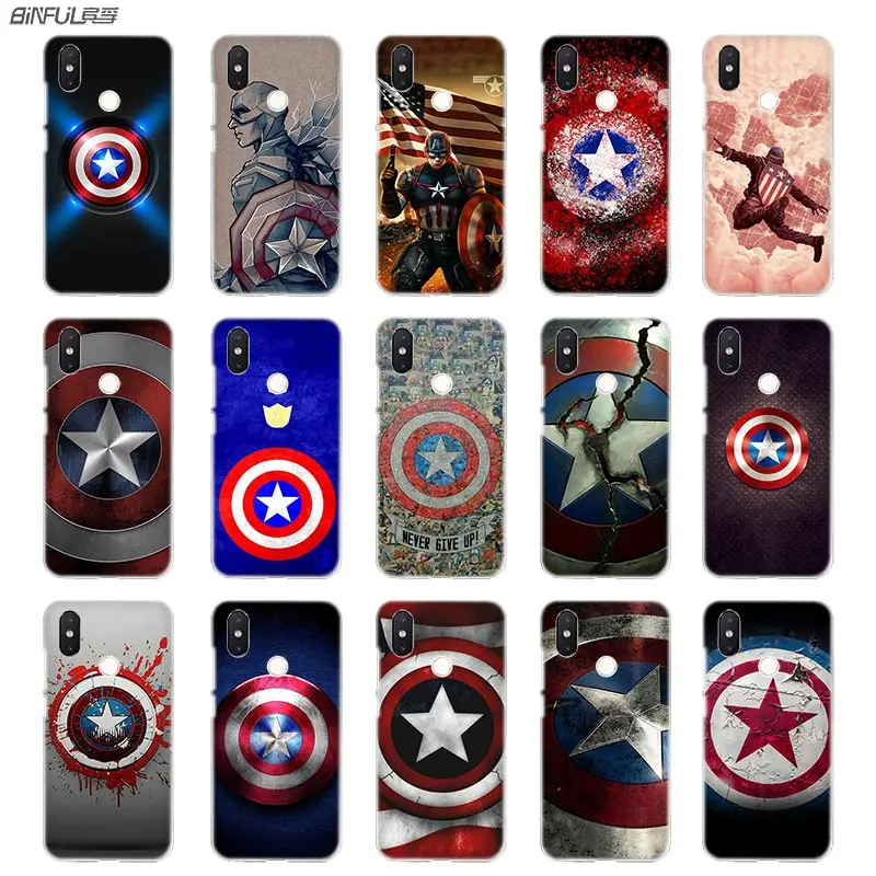 

BinFul phone case Transparent Hard cover for Xiaomi mi Redmi Note 7 5 4 3 4X 5A 6 Pro 64g S2 Plus Marvel Hero Captain America