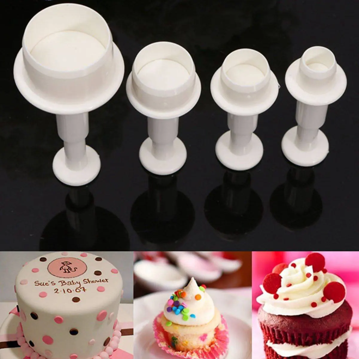 

PHFU 4pcs Round Circle Cake Biscuit Cookies Mold Cutter Plunger Fondant Sugarcraft Icing Decorating
