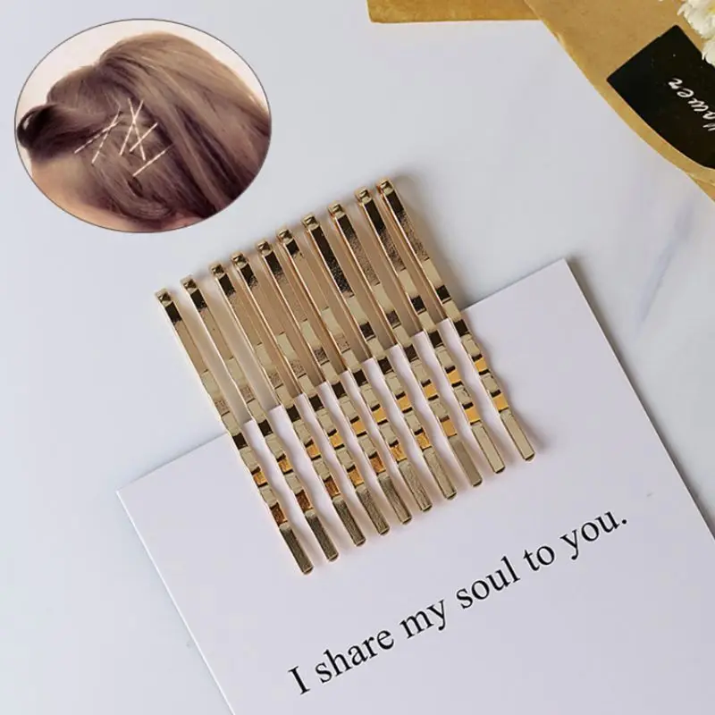 

10Pcs/Set Korean Minimalist One Word Wavy Hairpin Women Girl Polished Metallic Gold Hair Clip Geometric Hair Styling Accessories