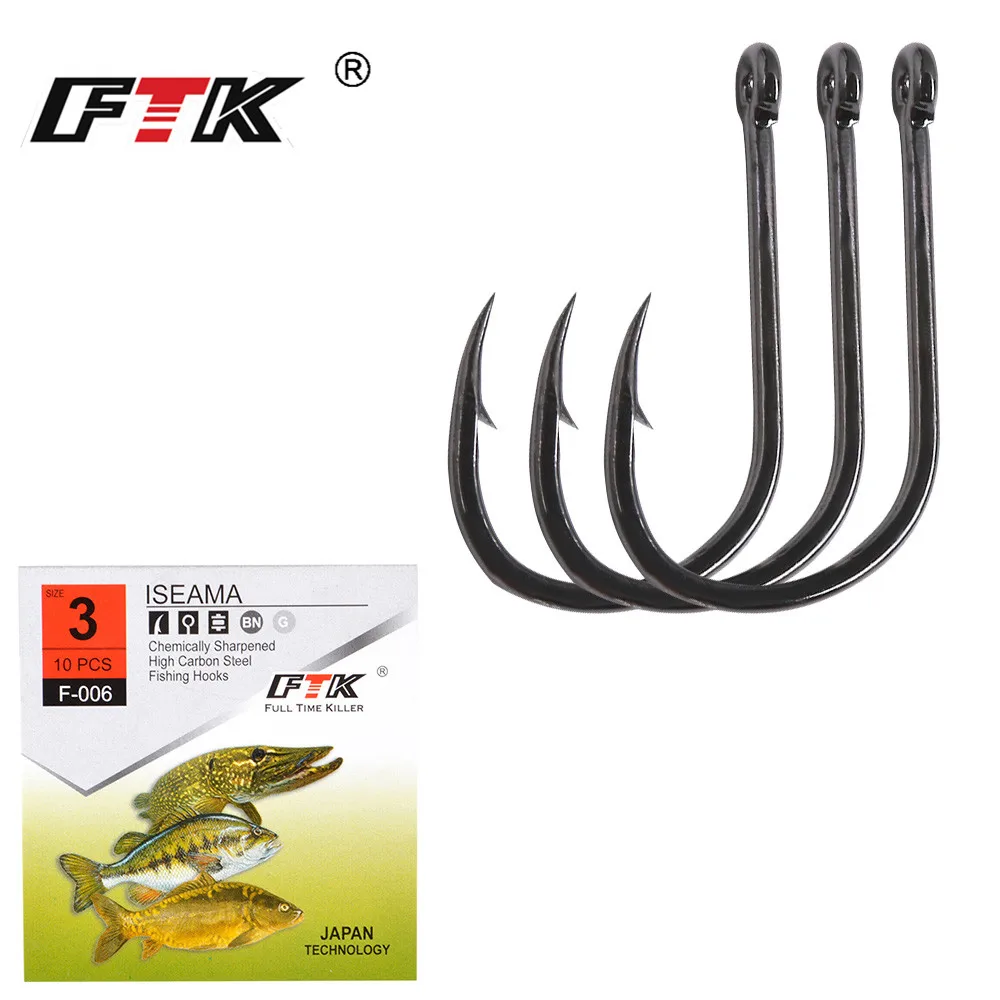 

FTK Barbed fishhook 10PCS/LOT Size3#-Size12# Fishing From Japan Fish Hook Jig Carp Feeder Anzol Fishhooks Fishing Tackle
