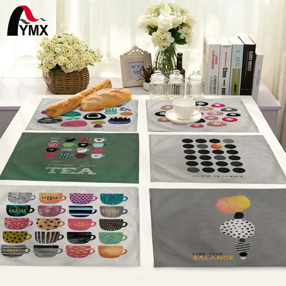 

Cartoon Colorful Cup Pattern Table Mat Table Napkin Polyester Cotton Placemat Kitchen Decoration Dining Accessories