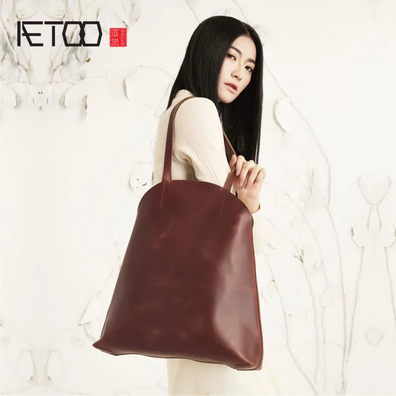 

AETOO High-end original handmade real cattle handbag handbags commoner cotton and linen art package retro color