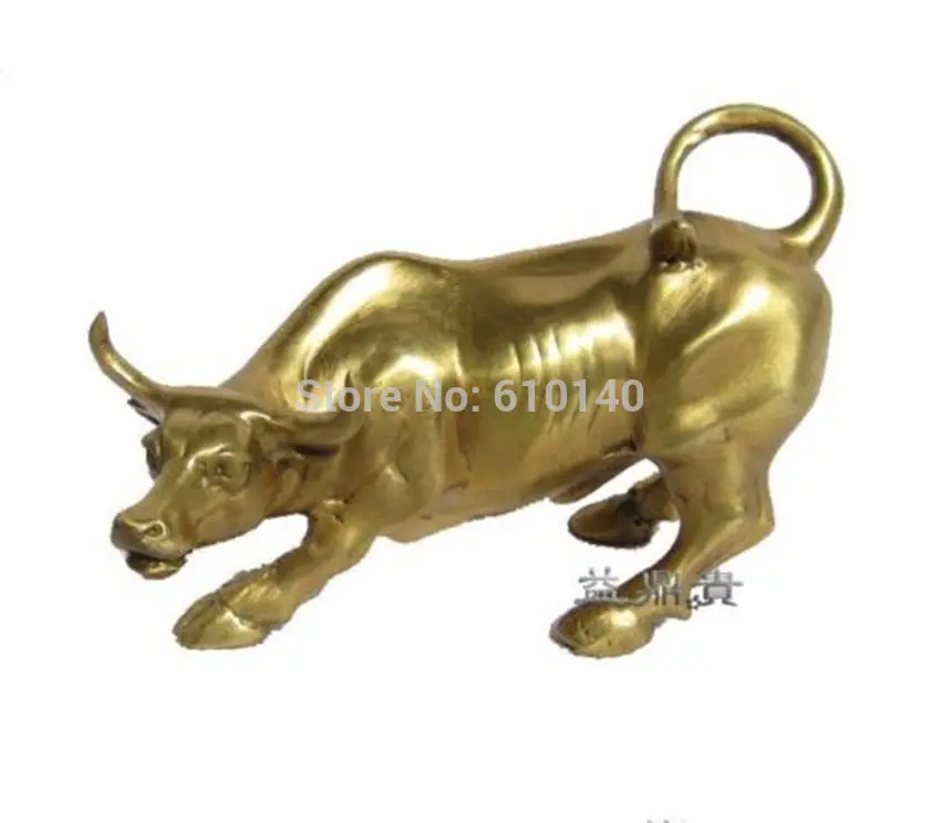 

Small Wall Street Brass Fierce Bull OX Statue 4.5"L