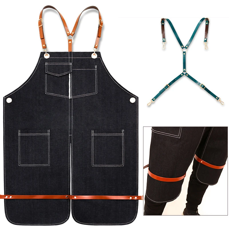 Jean Denim Aprons for Women Men BBQ Chef Bib Home Kitchen Apron barista Dress Barber Cafe Cleaning Cook Waiter Custom logo Gift