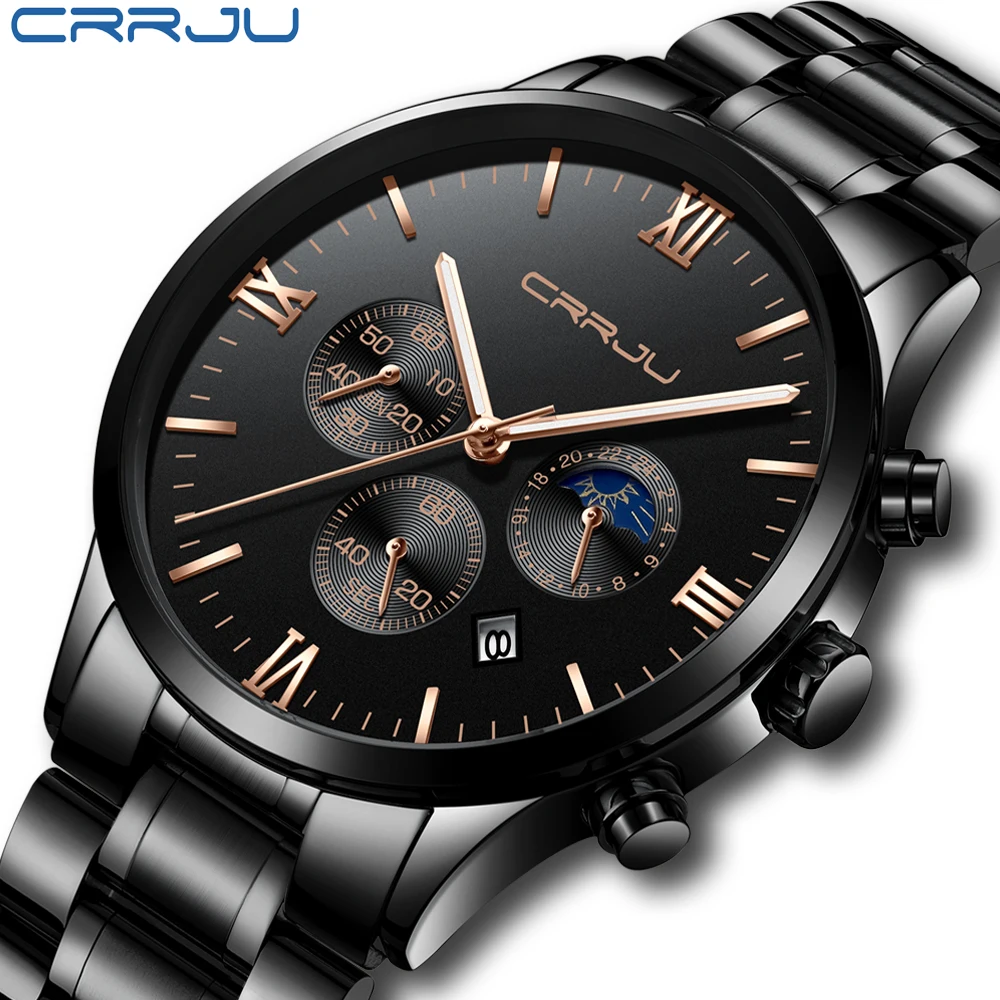 2018 CRRJU Men Quartz Watch Top Brand Luxury Men Watches Fashion Man Wristwatches Stainless Steel Relogio Masculino Saatler