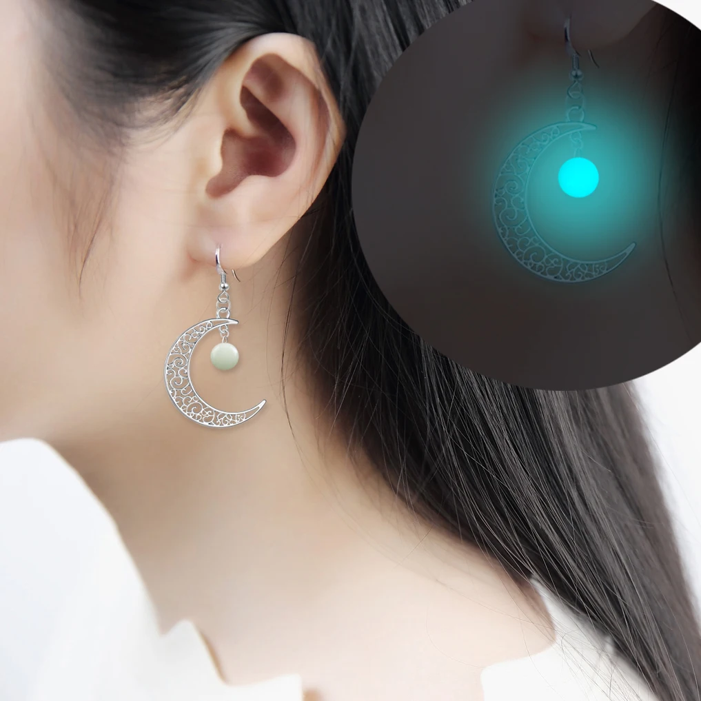Half Moon Light Glow Stud Earrings Silver Charm Fashion Jewelry Luminous Noctilucent Natural Stone For Women Girls Gift Soy Luna