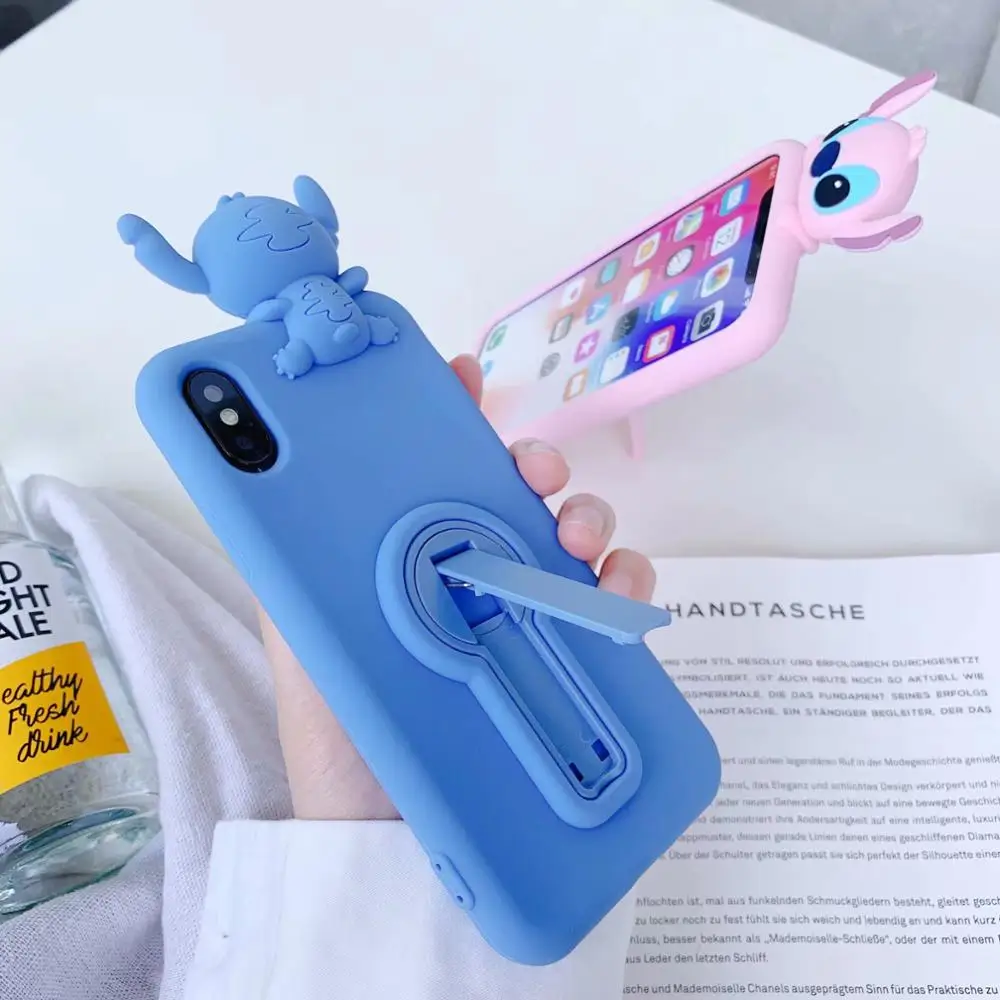 

Cute 3D Stitch Stand silicone phone case for iphone X XR XS MAX Cartoon soft tpu for iphone 8 7 6 6s plus funda capa