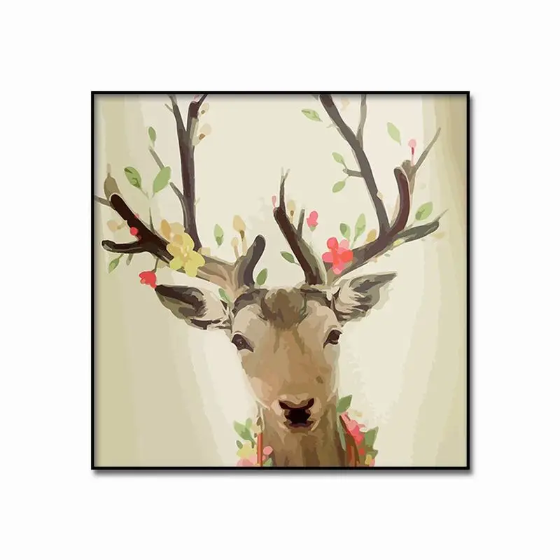 

Nordic decorative abstract flower deer Wall art canvas painting poster and prints canvas painting for living room decor Picture