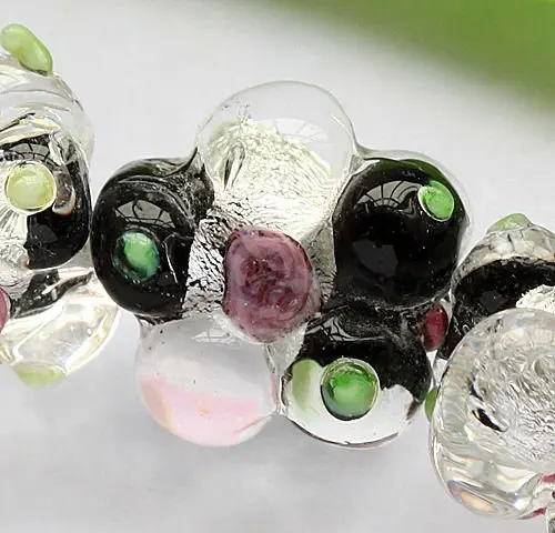 2 компл./лот Прозрачный Черный Цветочным Мотивом Стеклянные Бусины 12 мм E0154-6 |