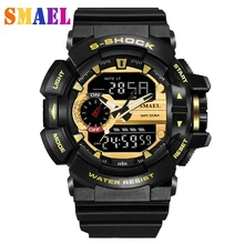 Модные спортивные очень классные золото Для мужчин кварцевые цифровые часы Для мужчин спортивные часы Элитный бренд светодиодный военные Водонепроницаемый Наручные часы G1