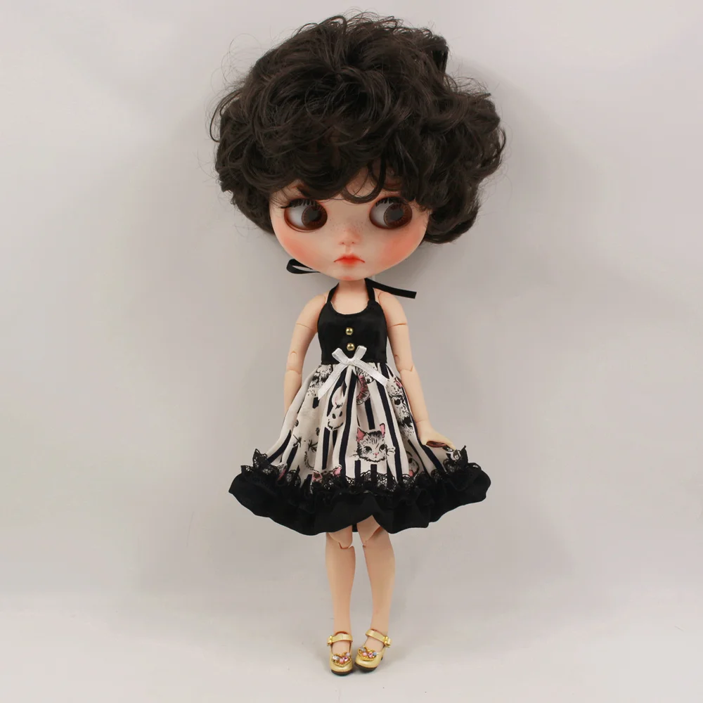 Blyth кукла ледяная bjd кукла игрушка платье licca Тело черное платье милый животный принт