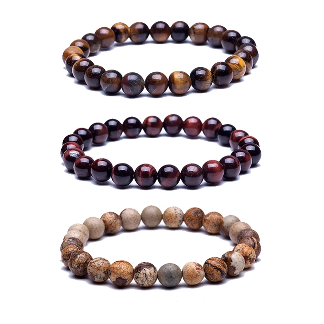 Natural Stone Beads Bracelets High Quality Tiger Eye Buddha Lava Natural Stone Beads Bracelets High Quality Tiger Eye Buddha Lava Round Elasticity Rope For