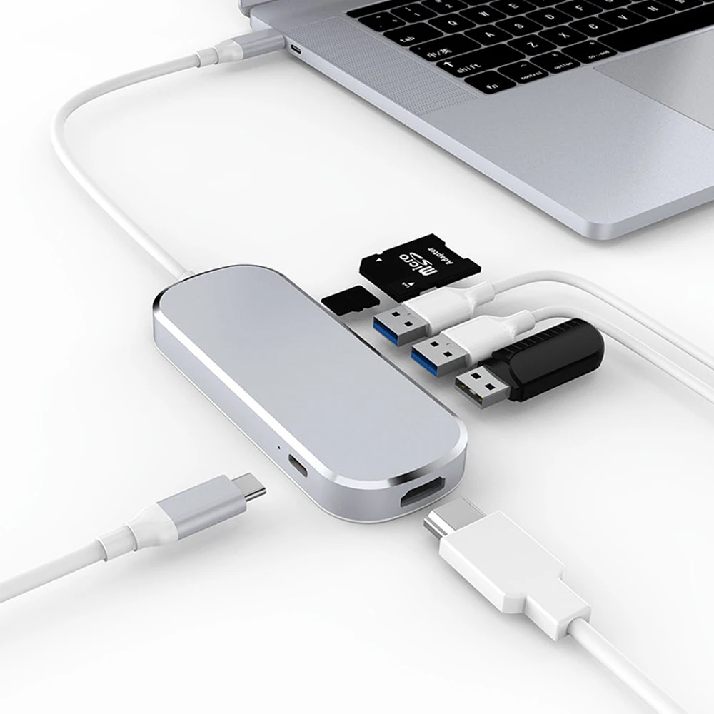 Новый 7 в 1 USB-C TYPE-C к HDMI 4K + SD/Micro SD кардридер USB 3 0*3 PD (зарядка) концентратор адаптер
