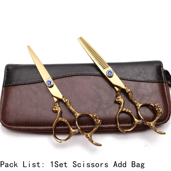 C9003 5.5" 440C Customized Brand Hair Scissors Thinning Shears Cutting Scissors Dragon Handle Professional Hairdressing Scissors - Цвет: C9003 Jin D 5.5YY