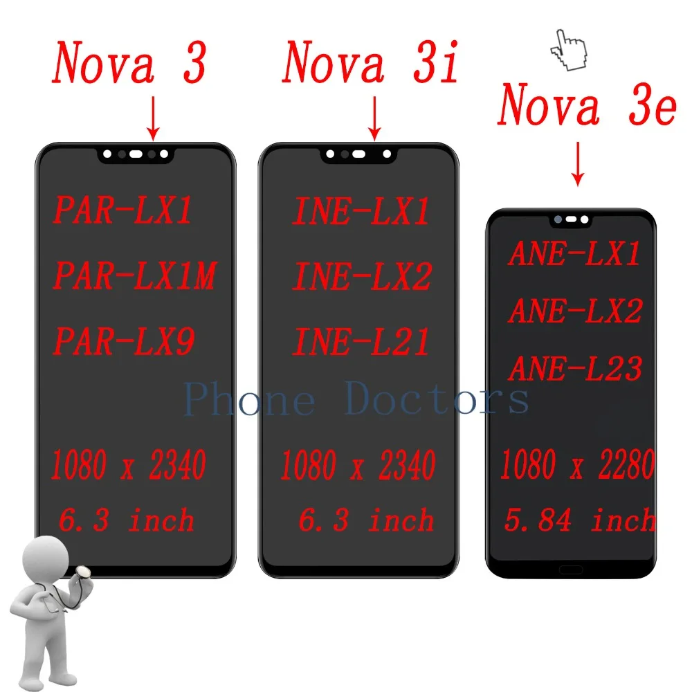 

Full LCD DIsplay+Touch Screen Digitizer Assembly For Huawei Nova 3 PAR-LX9 PAR-LX1 / Nova 3i INE-LX2 / Nova 3E ANE-LX2 / ANE-L22